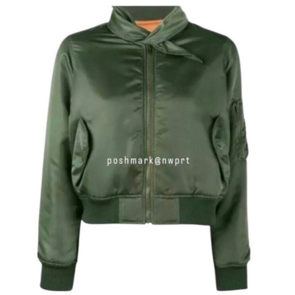 Balenciaga Flight Jacket Scarf Neck Tie Satin Bomber Olive Green 34 XS 0 2 - Picture 4 of 14